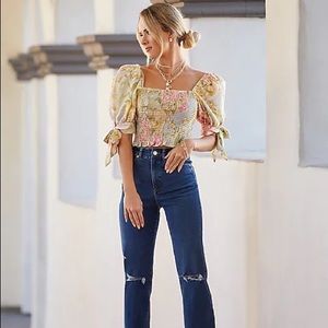 Floral Square Neck Smocked Top - Express